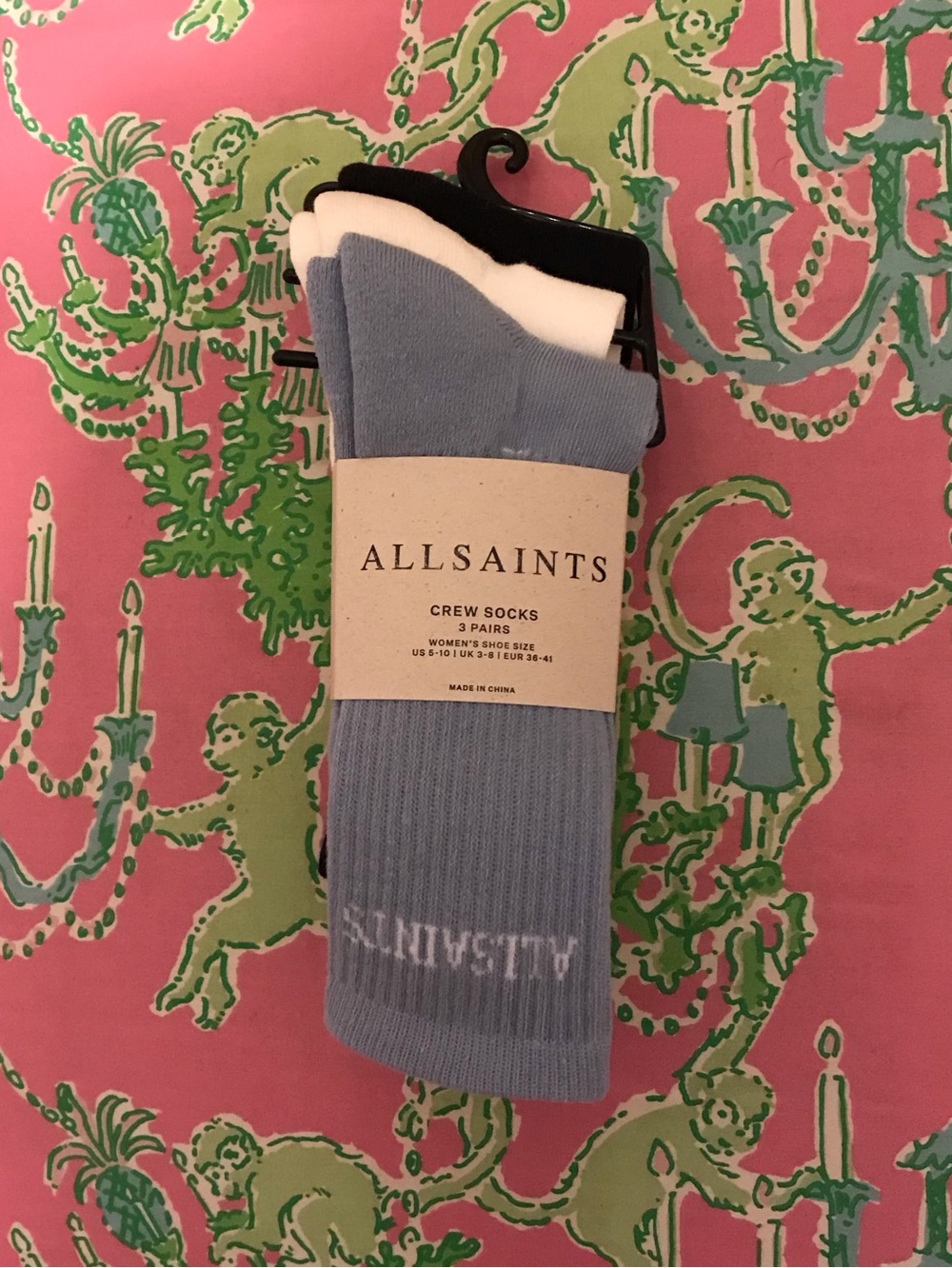 New All Saints crew Socks 3 Pair blue white black Women 5-10